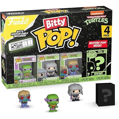 Funko Bitty Pop! Teenage Mutant Ninja Turtles (Tmnt) - Donatello, Shredder, Baxter Stockman, & Surprise Mystery Figure - 0.9 Inch (2.2 Cm) Collectable - Stackable Display Shelf Included - Gift Idea