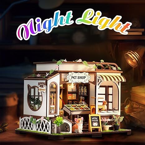 Alternative view of Diy Miniature House Kit,Tiny House Pet Shop With Furniture & Led,Diy Dollhouse Miniature Kit For Adults Teen,Mini House Building Kit,3D Wooden Craft Mini Model Kit,Birthday Gifts Home Decor