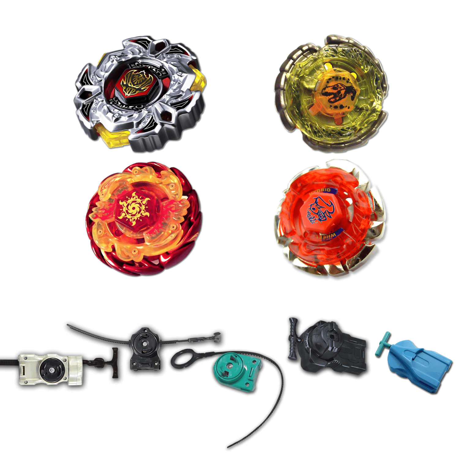 Beyblade 4 Pack Variares Bb-114, Dark Bull Bb-40, Sol Blaze Red V145As, Nightmare Rex B-132 + 1 Free Launcher